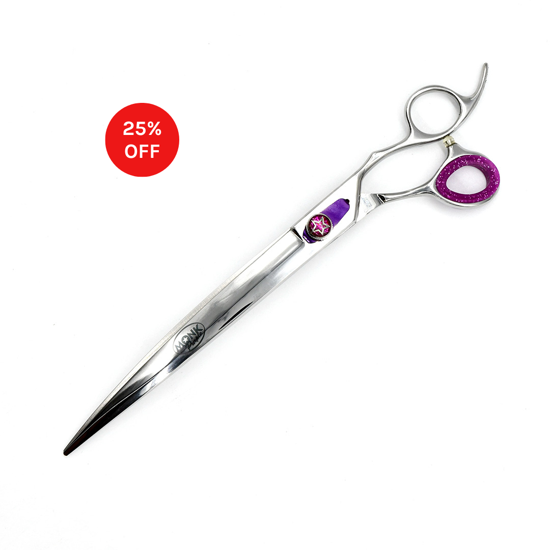 Closed view of Monk Purple 9.5" Curved Shear with 25% off sale badge