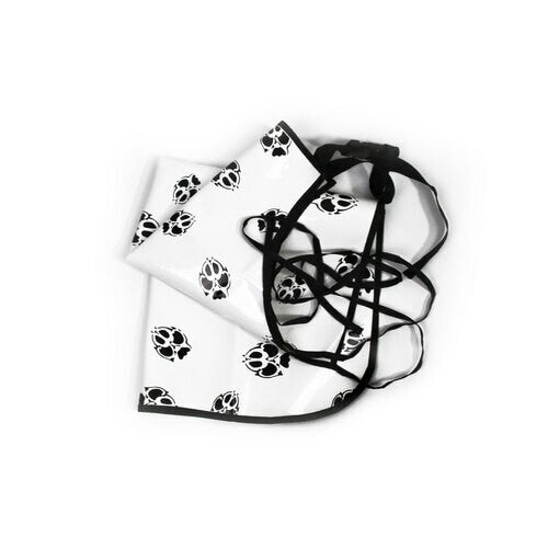 EZ Care Vinyl Grooming Apron, White with Paw Prints Folded
