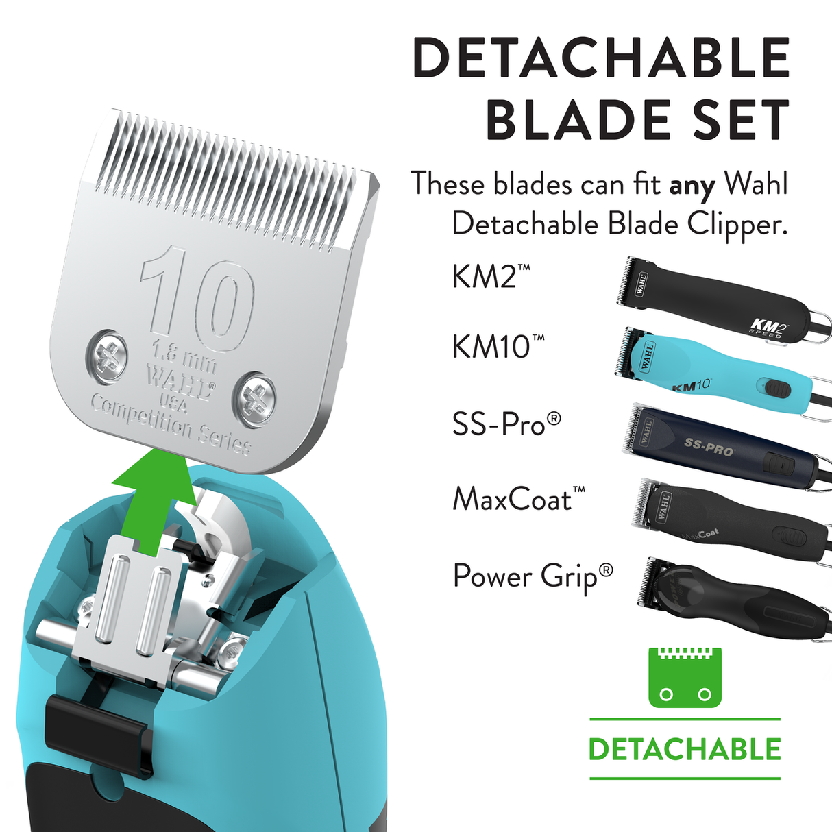 Wahl Competition Series Blade Size 10 Precise Cut Lengths Detachable Blades