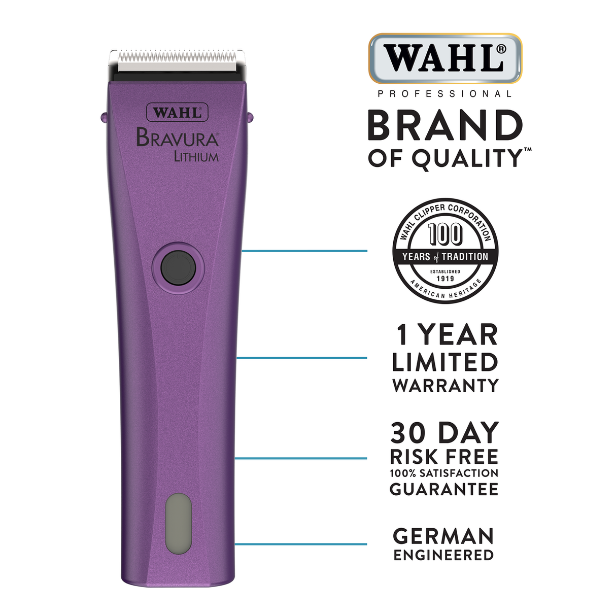Wahl Bravura Lithium 5-in-1 Clipper, Purple Warranty Info