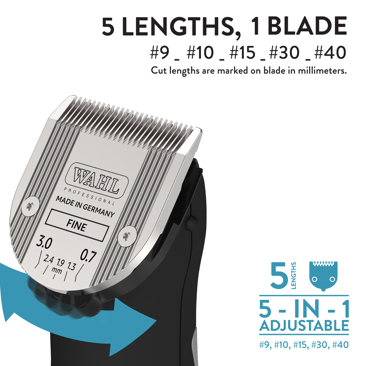 Wahl Chromado Lithium 5-in-1 Clipper, Black and Chrome - Blade Specs