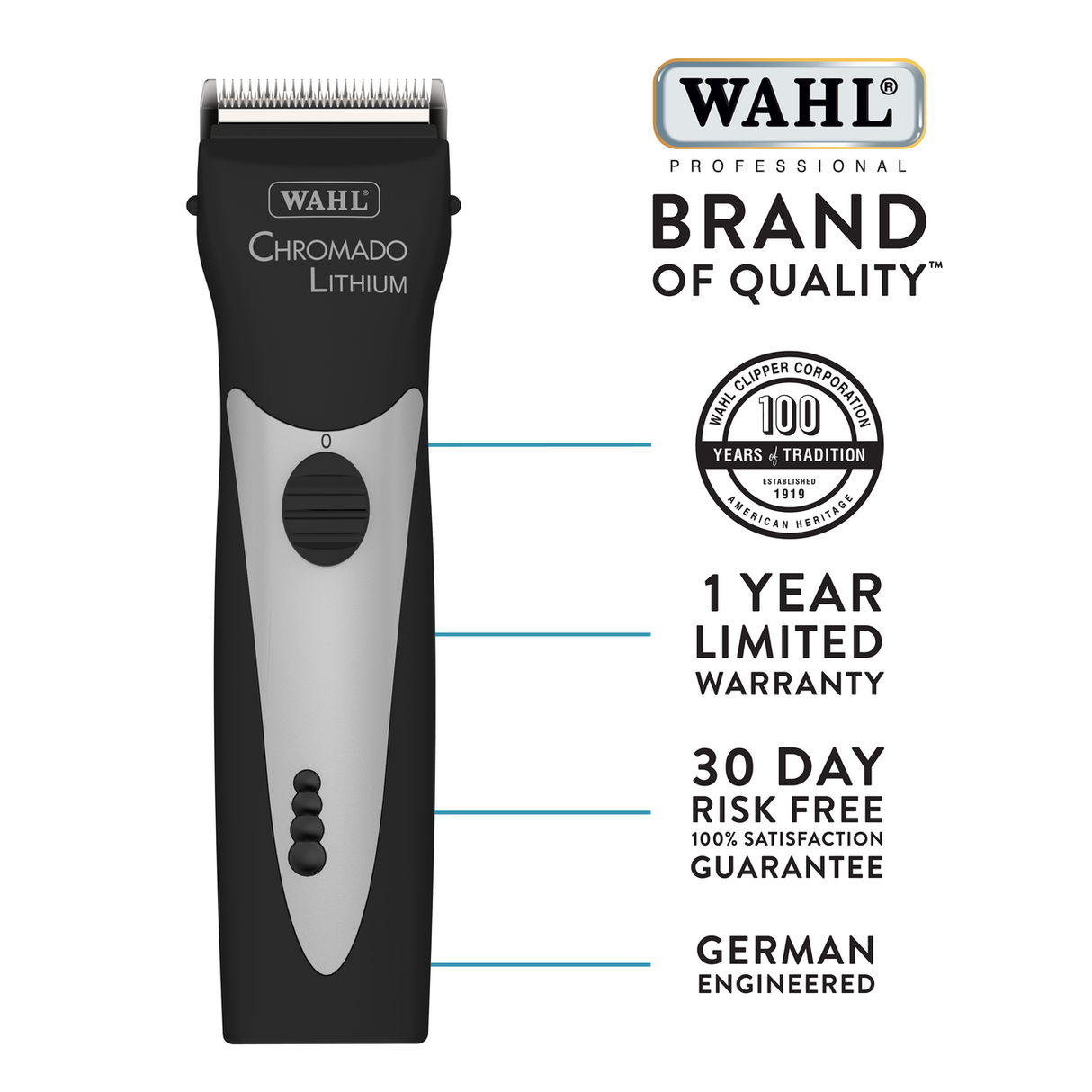 Wahl Chromado Lithium 5-in-1 Clipper, Black and Chrome - Warranty Info