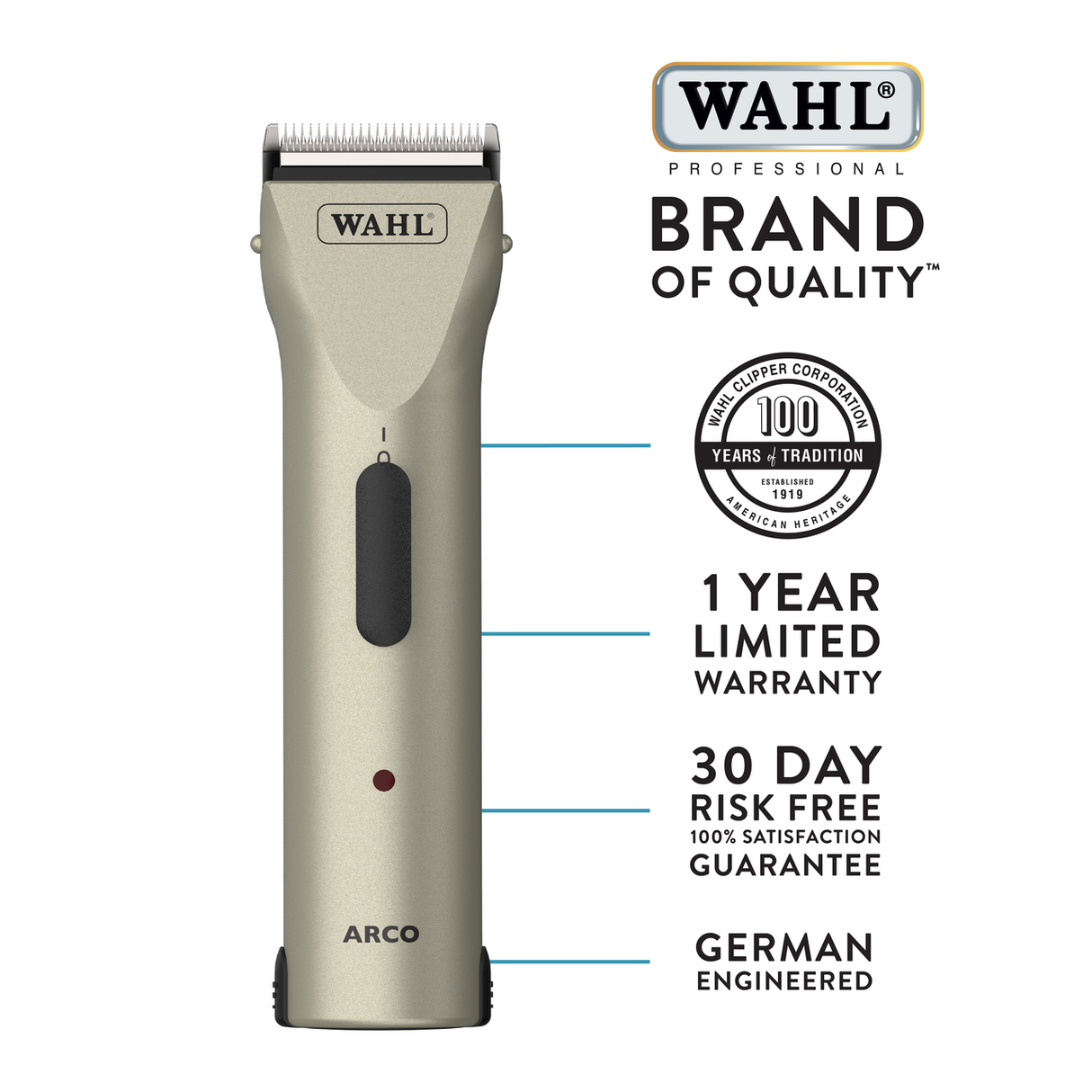Wahl Arco 5-in-1 Clipper, Champagne Infographic