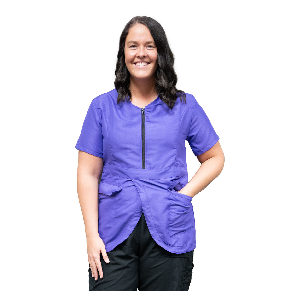 EZCare Half-Zip Tieback Smock Purple