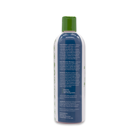 Back view of Green Groom Odor Eliminator Shampoo 16 oz bottle, showcasing product label with ingredients and description