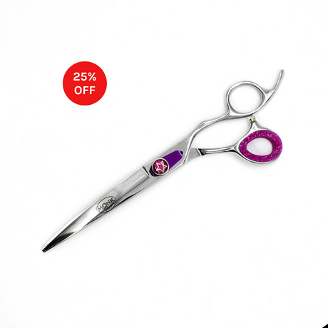 Closed view of Monk Purple 7.5" Curved Shear with 25% off sale badge