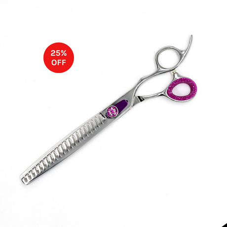 Closed view of Monk Purple 8.25" 21-Tooth Blending Shear with 25% off sale badge