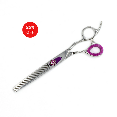 Closed view of Monk Purple 7" 46-Tooth Thinning Shear with 25% off sale badge