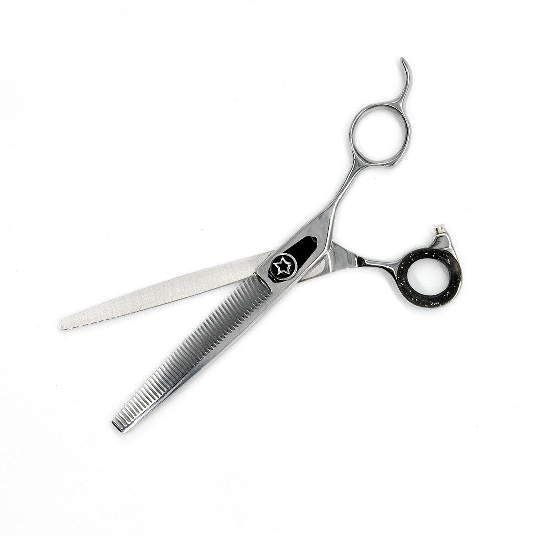 Open view of Monk Black 7" 48-Tooth Thinning Shear