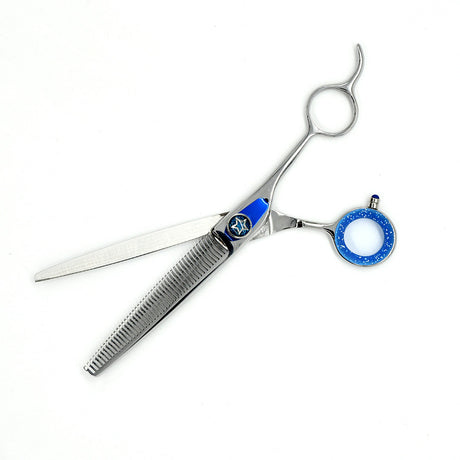 Open view of Monk Blue 7.5" 46-Tooth Thinning Shear