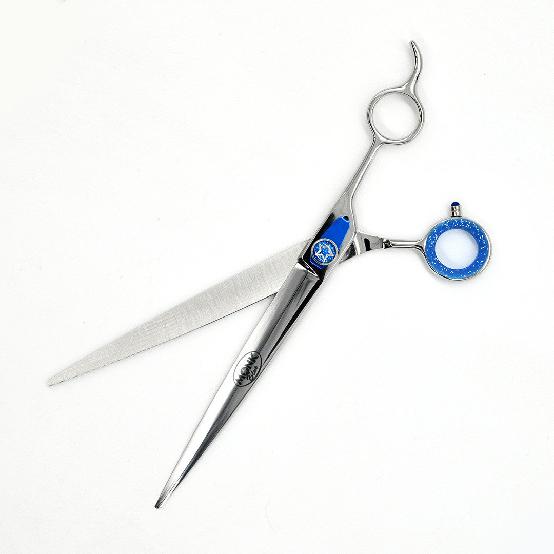 Open view of Monk Blue 8.5" Straight Shear