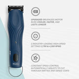 Navy Wahl KMC+ with features highlighted on a light gray background