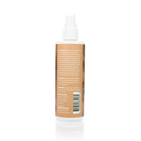 Back view of The Coat Handler Detangler Spray 8 oz bottle, showcasing product label with ingredients and description