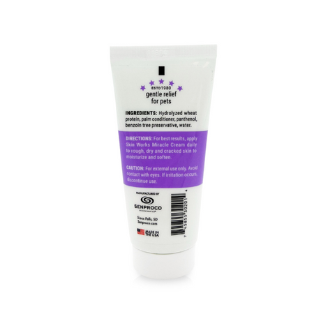 Back view of The Skin Works 2 oz tube, showcasing product label with ingredients and directions