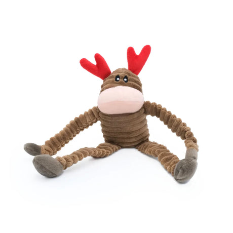 Small ZippyPaws Reindeer Holiday Crinkle Dog Toy shown on white background