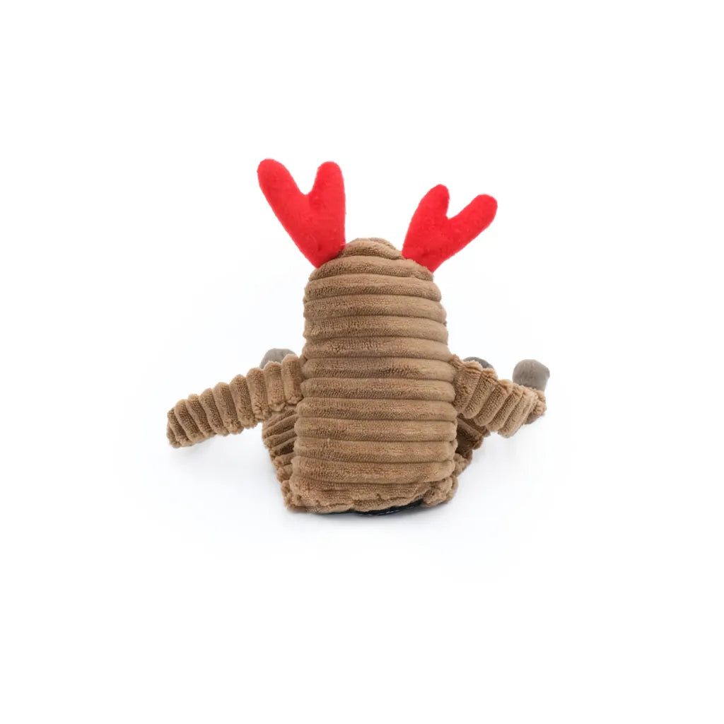 Back view of Small ZippyPaws Reindeer Holiday Crinkle Dog Toy on white background