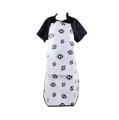 ezCare Vinyl Grooming Apron, White with Paw Prints