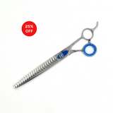Closed view of Monk Blue 8.5" 21-Tooth Blending Shear with 25% off sale badge